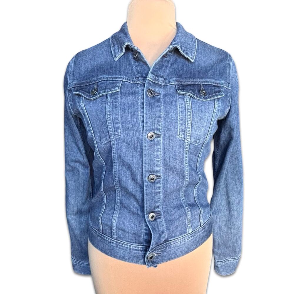 AG Adriano Goldschmied Denim Jacket Blue Fitted Stretch Size Large Elevated